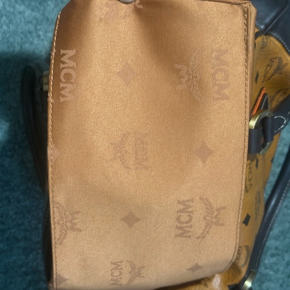 MCM Cognac Visetos Satchel with Dark Brown Trim and Orange Stripe - Picture 9 of 9